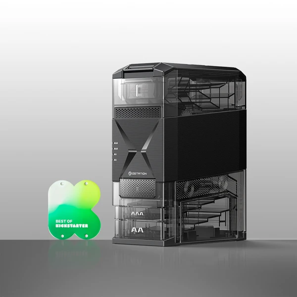 Ostation battery organizer and charger, with "Best of Kickstarter" award, holds AAA and AA batteries