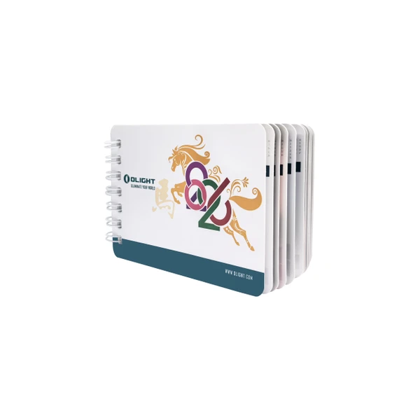 Olight calendar with a horse and "2023" design, company logo and website on the cover