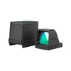 Olight O-Sight red dot sight and base with green glass, black finish, white background, right side view
