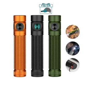 Olight Orange Baton 4 Pro Side View with Textured Body and Pocket Clip for Everyday Carry