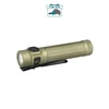 Olight Baton 4 Pro desert tan flashlight side view with pocket clip for everyday carry and outdoor use
