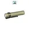 Olight Baton 4 Pro desert tan flashlight side view with pocket clip for everyday carry and outdoor use