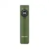 Olight Arkfeld green flat EDC flashlight with UV light and laser presenter selector switch on white background