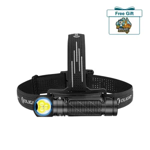 Olight Black Perun 3 Headlamp with a triple LED emitter and adjustable straps for hands-free illumination.