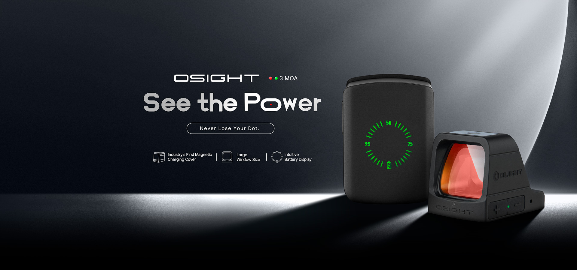 thumbnail image 2 of Olight Osight C Open Reflex Optic – Black, With Side-Loading Battery, Model OSIGHT-C-RD 2 of 5
