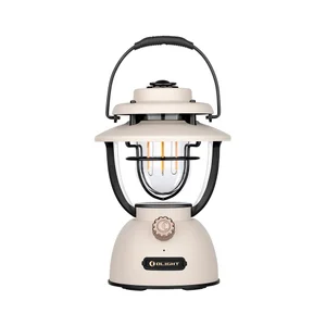 Olight Beige Olantern Classic 2 Pro Vintage Rechargeable Camping Lantern Front View with Handle for Outdoor and Backyard Use