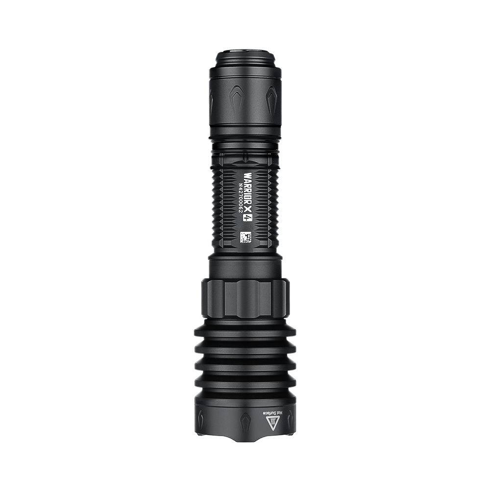 front view of Warrior X 4 2600 lumens Long Throw Tactical Torch in black 