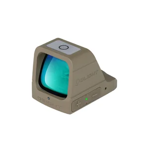 Olight Osight red dot sight, coyote tan color, top view, optic lens, buttons