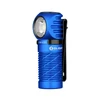 Blue Olight headlamp, versatile illumination for outdoor activities and hands-free tasks, white background.