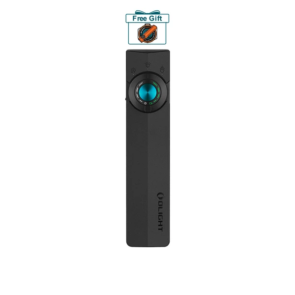 Olight Black ArkPro LED Flashlight Front View with Rotary Switch and Indicators for Everyday Carry