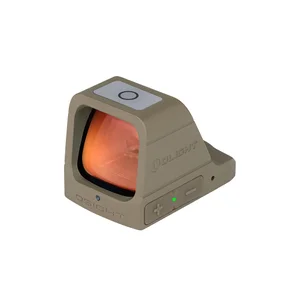 Olight Osight compact red dot sight, coyote tan with power button on top, brightness buttons on side.