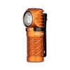 Olight Perun 2 Mini orange headlamp with magnetic base and pocket clip, white background