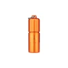 Orange anodized aluminum portable pill case with a sturdy keyring.