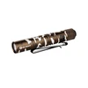 Olight brown and white camouflage flashlight with a black pocket clip