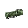 Green Olight Baton Turbo flashlight with textured barrel, pocket clip, and side switch