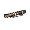 Olight brown and white camouflage flashlight with a black pocket clip