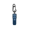 Blue LED flashlight with black carabiner, textured grip, and silver accents