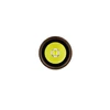 Bright yellow LED flashlight emitter with dark brown bezel, isolated on white.