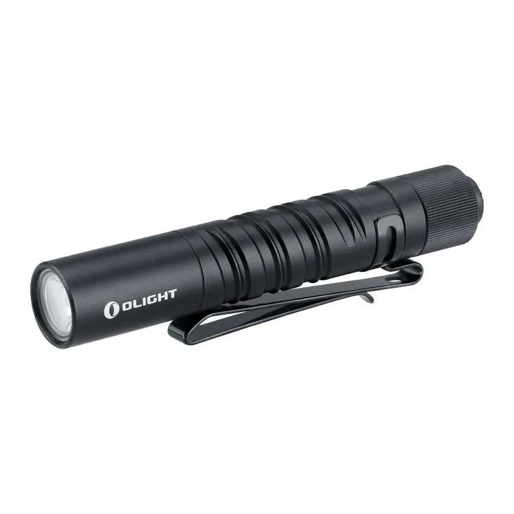 Olight Black Baton 4 Premium flashlight with a pocket clip for everyday carry and outdoor use.