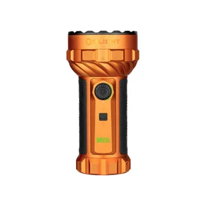 Olight Orange Marauder 3 Powerful Flashlight Front View with Rotary Switch Knob and LED Battery Display for Search and Rescue