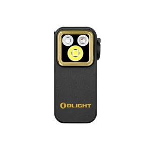 Olight Black Oclip Pro with gold bezel, a versatile clip-on EDC light for everyday carry, hands-free lighting.