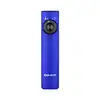 Olight Arkfeld flat flashlight in royal blue with selector dial and battery indicator on white background