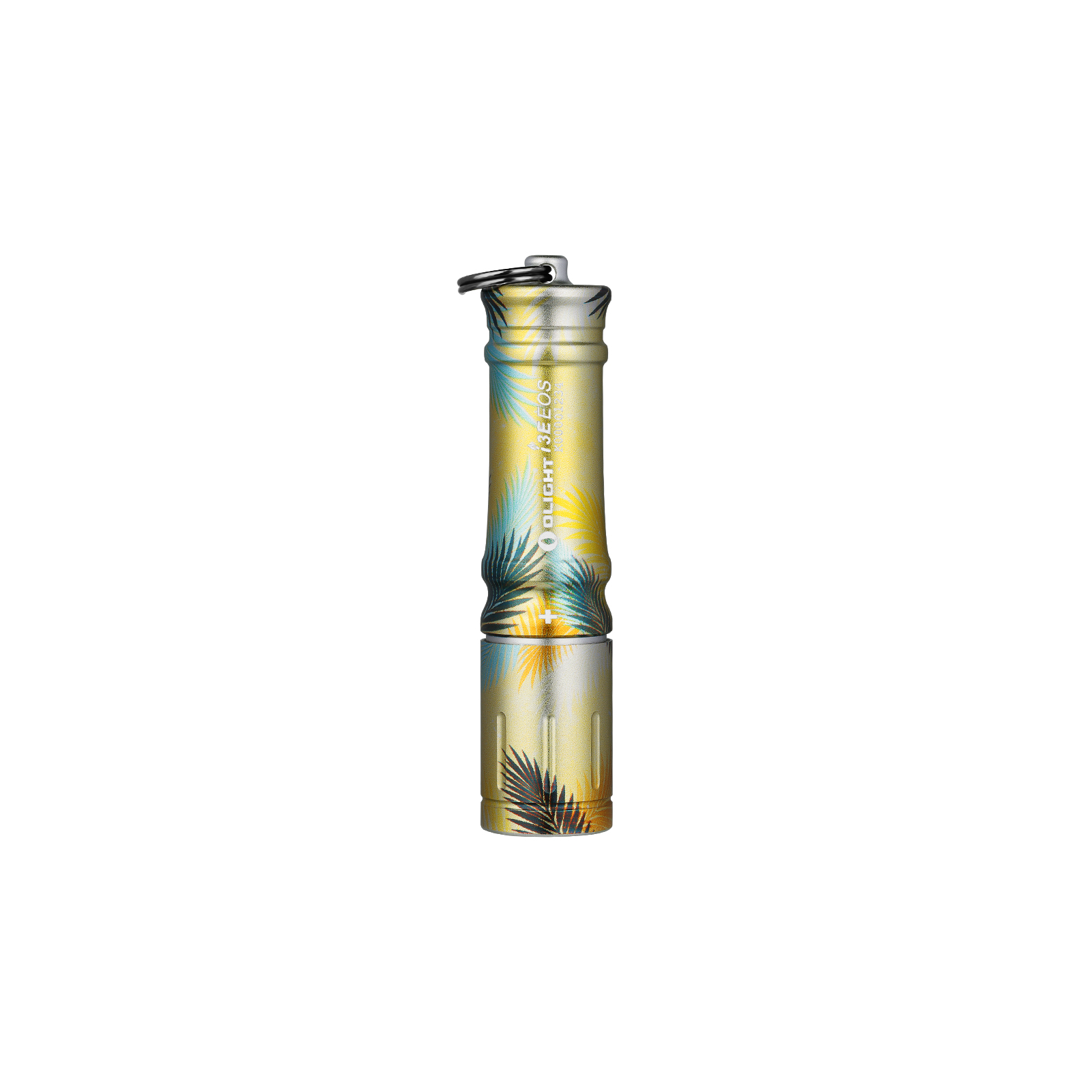 Olight Tropical Palm Pattern I3E EOS Keychain Flashlight Vertical View with Key Ring for Portable Everyday Carry