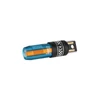 Olight imini 2 rechargeable keychain flashlight in blue and orange with integrated USB plug on white background