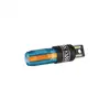 Olight imini 2 blue and orange rechargeable keychain flashlight with integrated USB plug on white background