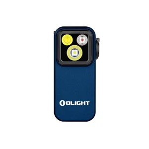 Olight Blue Oclip Pro Clip-on EDC Light Front View with Triple LED Light Source for Outdoor Hiking and Everyday Carry