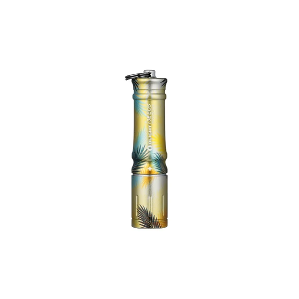 Olight Tropical Palm Pattern i3E EOS Keychain Flashlight Vertical View with Keyring for Daily Carry and Outdoor Use