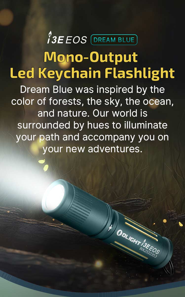 Olight I3E EOS Torcia LED Portachiavi – 90 Lumen – Dream Blue – Impermeabile 1AAA