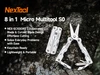 NexTool 8 in 1 Micro Multitool S0 with keychain scissors and pocket knife on tree bark background