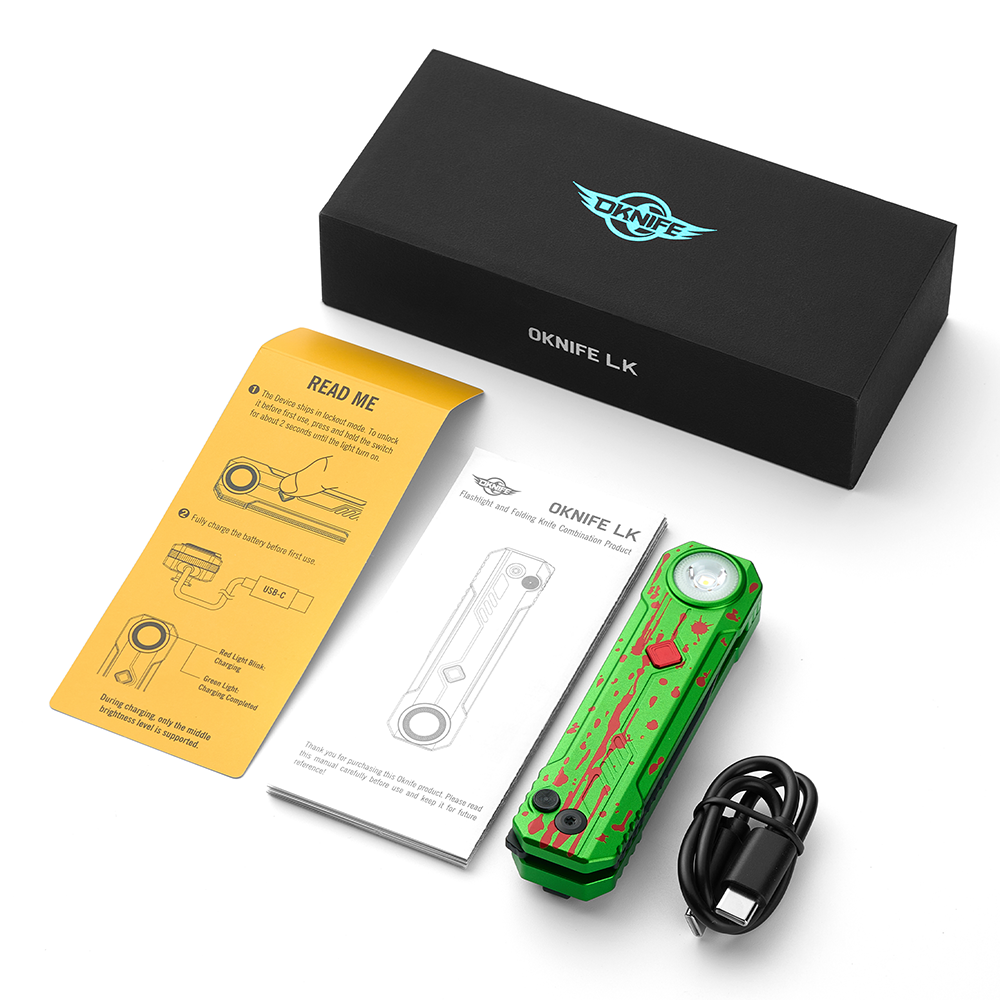 OKNIFE LK Zombie Green 2-in-1 Folding Knife Flashlight RGB EDC