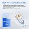 Flextail portable shower micro turbocharging technology diagram showing 0.52N high pressure waterfall flow