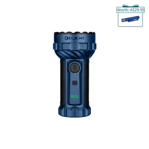 Olight Blue Marauder 3 Powerful Flashlight Front View with Rotary Switch and LED Display for Outdoor Search and Rescue