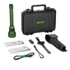 Olight Javelot Turbo flashlight kit with green long-range light, rugged case, and accessories