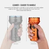 Olight Marauder Mini vs Marauder 2 flashlights. Mini is more compact, lighter (16oz), easier to handle, with dimensions shown.