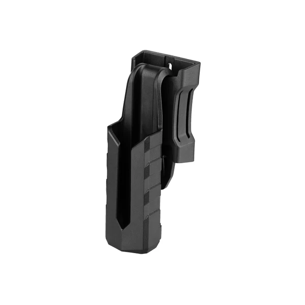 Olight Black ArkPro Holster front view with textured design and belt clip for secure flashlight carry and quick access.