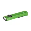 Olight green flat EDC flashlight with laser and LED light source isolated on white background