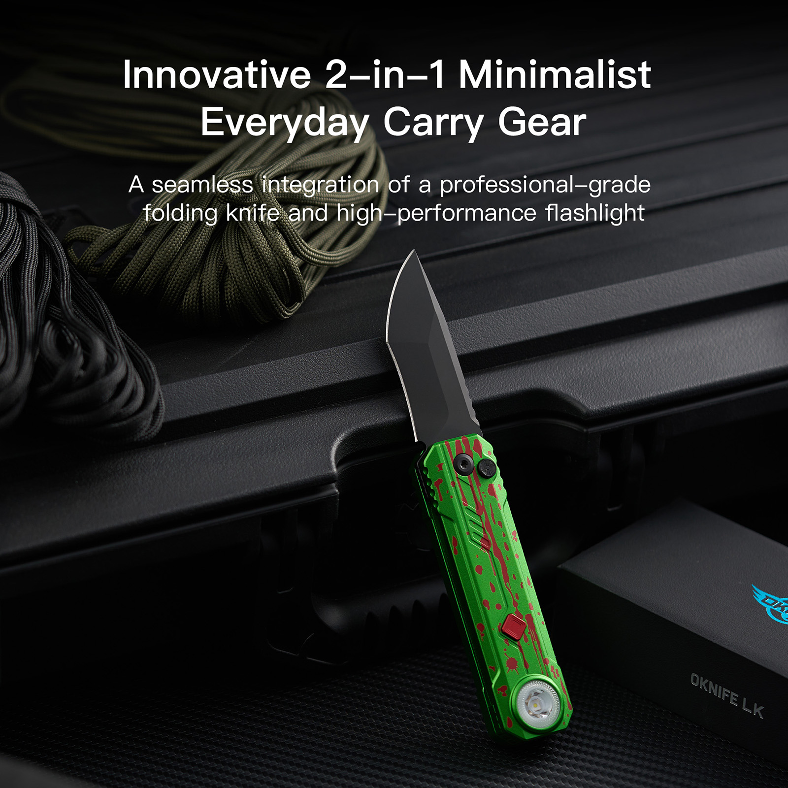 OKNIFE LK Zombie Green 2-in-1 Folding Knife Flashlight RGB EDC