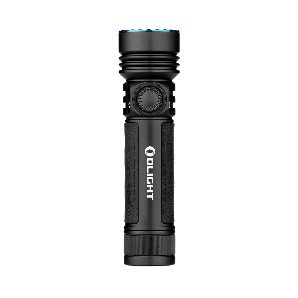 front view Seeker 4 Pro Powerful Rechargeable Led Torch in Black