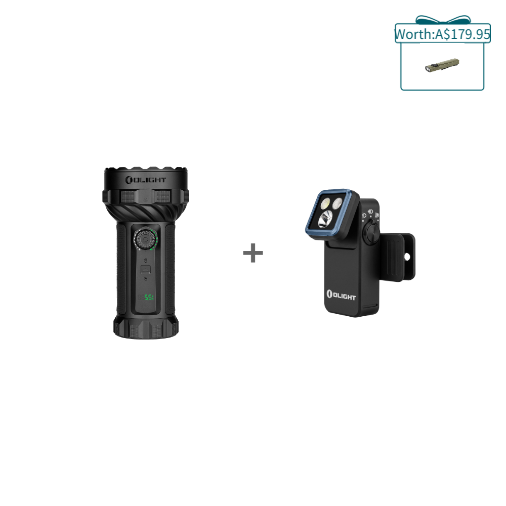 Olight Black Marauder 3 Flashlight and Oclip 2 Pro Clip-on Light Bundle for Outdoor Search and Rescue Emergency Gear