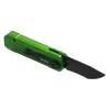 Oknife green folding pocket knife with zombie green and blood splatter handle, black tanto blade and pocket clip