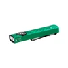Olight green holiday flashlight with snowflake pattern, built-in laser, and clip.
