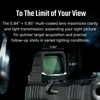 Close-up of a firearm with a 0.94" x 0.85" multi-coated lens for clarity and light transmission.