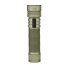 Olive green tactical flashlight with textured grip and USB charging port isolated on white background