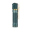 Olight Perun 2 Mini Headlamp, teal with gold accents and clip, angled EDC flashlight, compact right-angle light