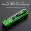 Oknife pocket knife with zombie green 6061 aluminum handle and red blood splatter design