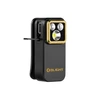 Olight black Oclip Pro front view with gold trim and three powerful LED lights for everyday carry and outdoor adventures